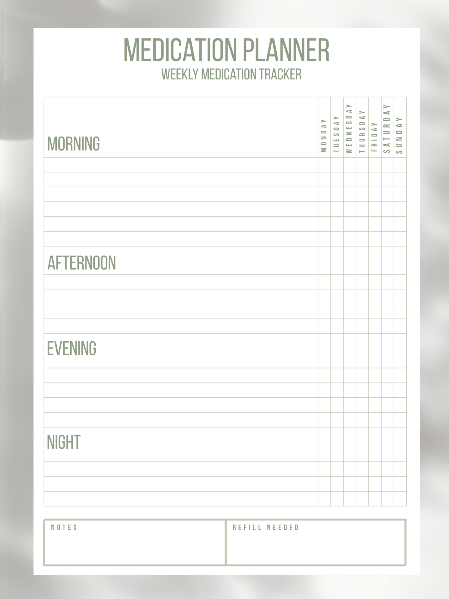 Printable weekly medication planner